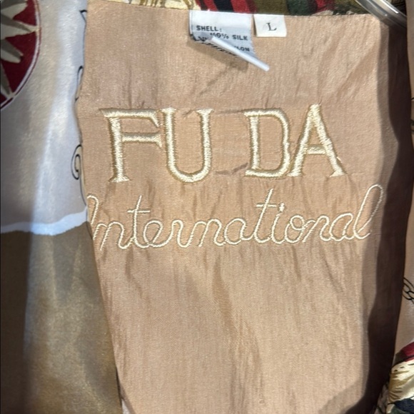 FU DA International Silk Cream and Brown Floral Bomber Jacket Abstract Print - Picture 5 of 14